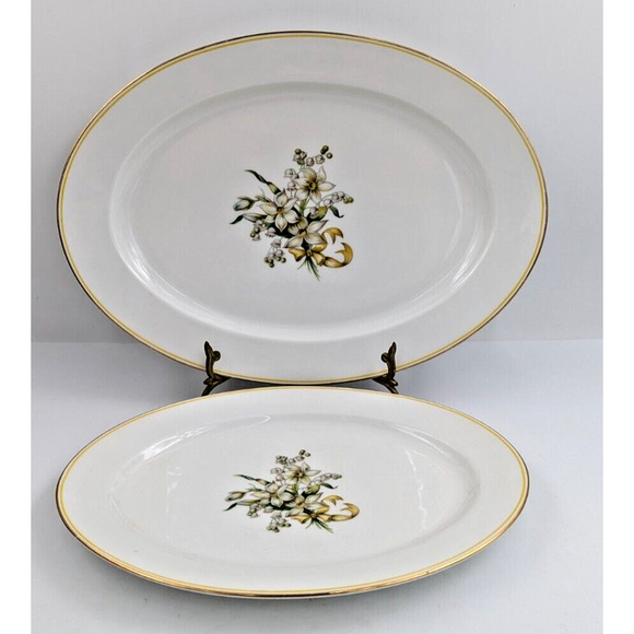 H&C Heinrich Floral Daffodil Lilly of The Valley Serving Platter Set of 2 15996